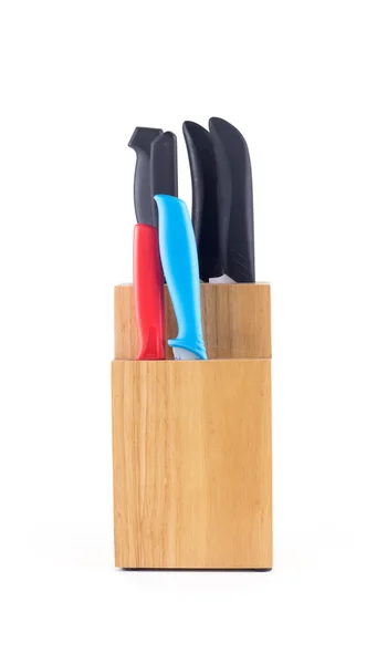 Knife holder made from wood isolated white background — Stock Photo, Image