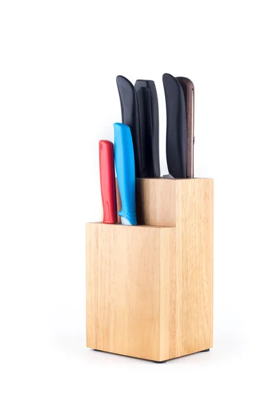 Knife holder made from wood isolated white background — Stock Photo, Image