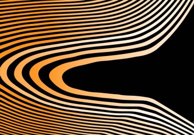 Portakal ve Siyah Çizgilerin Gradyanı Soyut bir 3 boyutlu Hareket ve Boşluk İllüzyonu Oluşturmak İçin Çarpıtılmış.