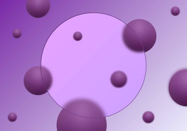 Mor zemin üzerinde yüzen küreler ile yuvarlak cam biçimlendirme cam panel.