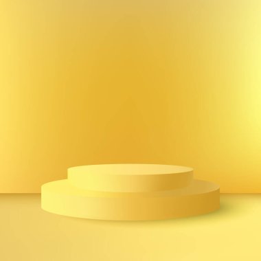 Ürün sunumu için parlak sarı arkaplan üzerinde sarı yuvarlak 3D podyum