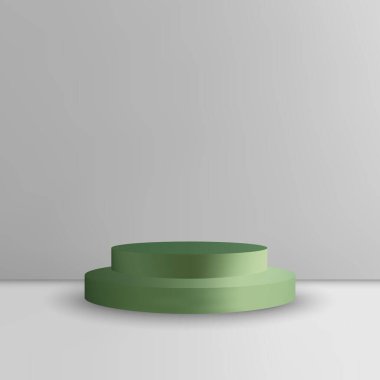 Ürün sunumu için iki katmanlı yeşil silindirik ekran podyumu