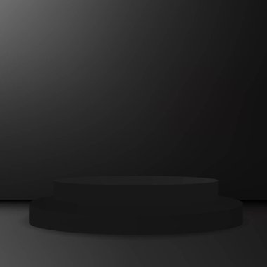 Minimalist siyah iki katlı lüks marka sunum podyumu