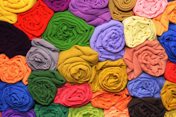 Arranged colored fabrics stock