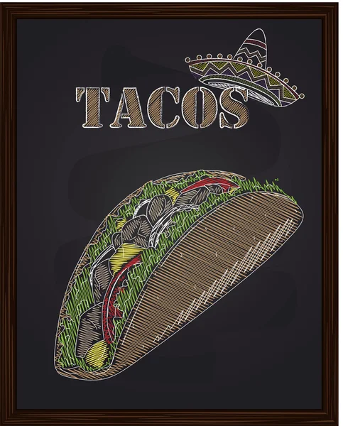 Tacos z serem cebula pomidor sałatka z kukurydzy wołowiny — Wektor stockowy