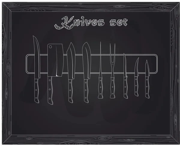 Ensemble de couteaux de cuisine sur un aimant — Image vectorielle
