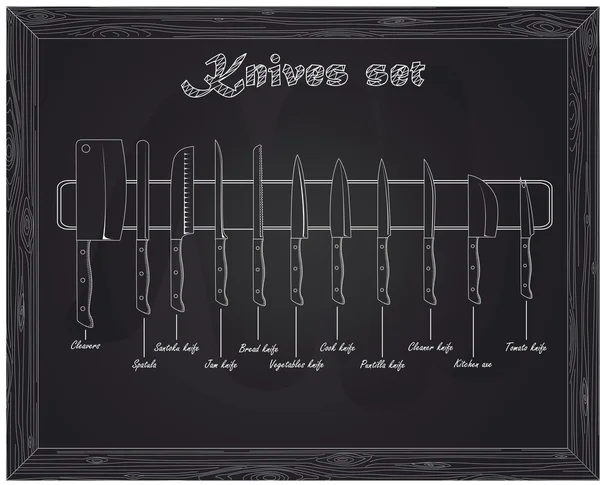 Juego de cuchillos de cocina en un imán — Vector de stock