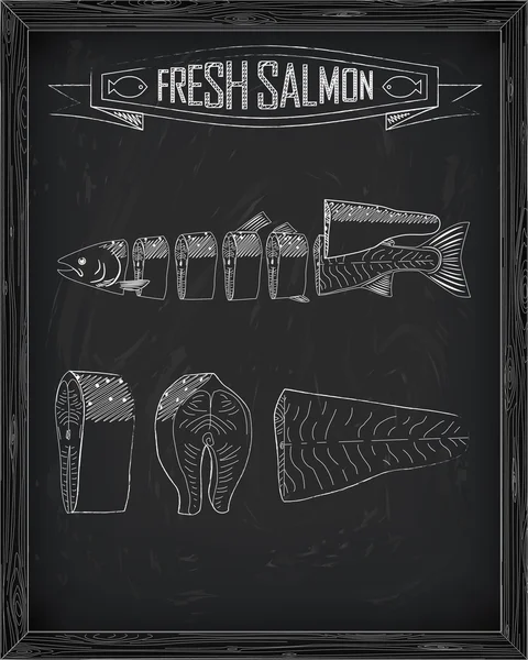Regime di sezionamento salmone fresco — Vettoriale Stock