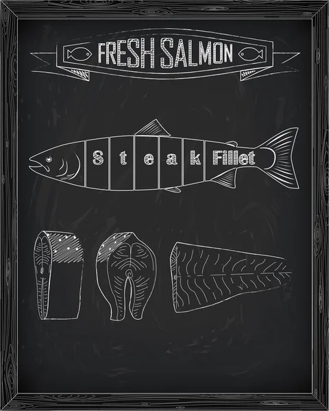 Régimen de despiece salmón fresco — Vector de stock