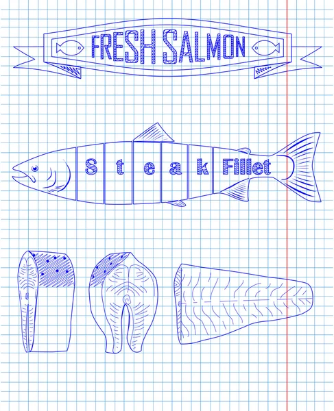 切割方案新鲜三文鱼 — 图库矢量图片