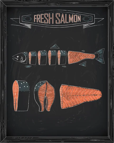 Régimen de despiece salmón fresco — Vector de stock