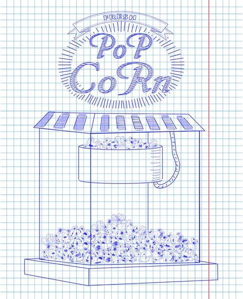 Bella macchina popcorn con fresco delizioso popcorn & vintage — Vettoriale Stock