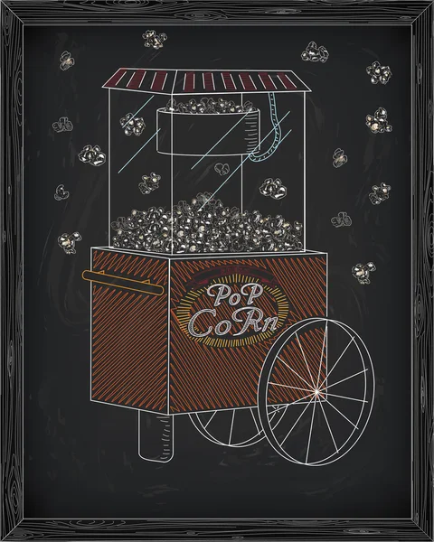Machine à pop-corn sur roues. Popcorn en chute — Image vectorielle