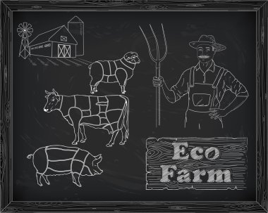 güzel sığır eti diyagramı, domuz eti, kuzu ve çiftçi