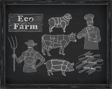 sığır eti diyagramı, domuz eti, kuzu ve çiftçi kesim, yemek