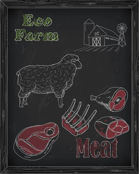 Hermosa oveja y esquemas de carne de corte — Vector de stock