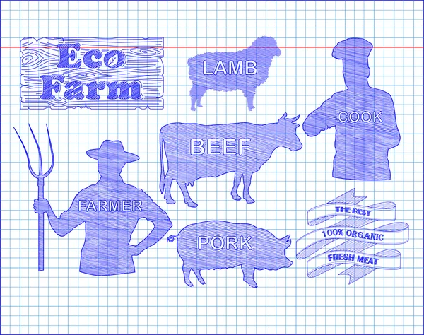 güzel sığır eti, domuz eti, kuzu ve çiftçi, yemek