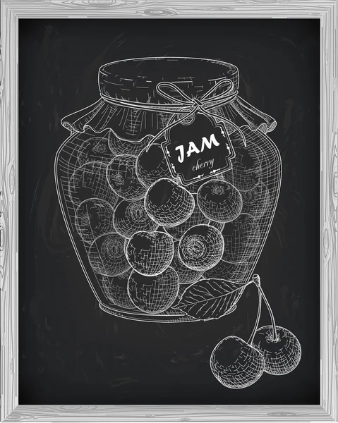 Piękny słoik domowej roboty dżem z wiśni na czarnym tle — Wektor stockowy