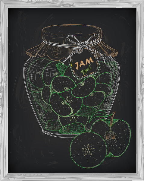 Set fresh peach fruit mandarin orange and apple. Chalk sketch 