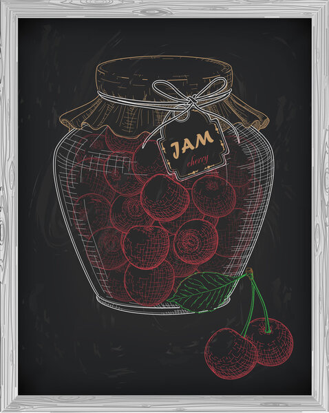 beautiful jar of homemade jam with cherry on a black background