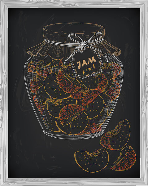 beautiful jar of homemade jam with peach on a black background