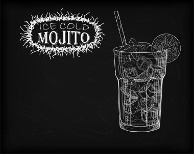 Güzel mojito buz soğuk cam siyah bir arka plan. W sodalı