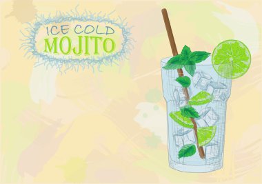 Buz soğuk cam bir renk arka plan üzerinde güzel mojito. W sodalı