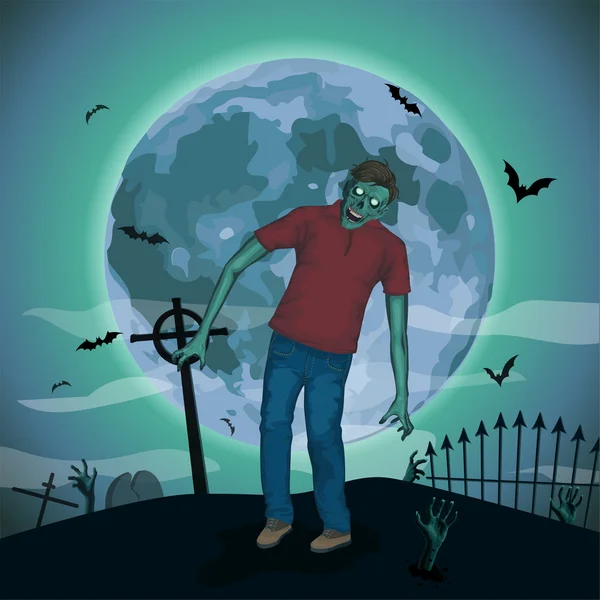 Noche de Halloween luna zombi, zombie espíritus malignos monstruo bestia sk — Vector de stock