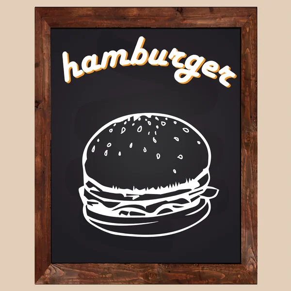 Hamburger dessiné à la craie sur fond noir — Image vectorielle