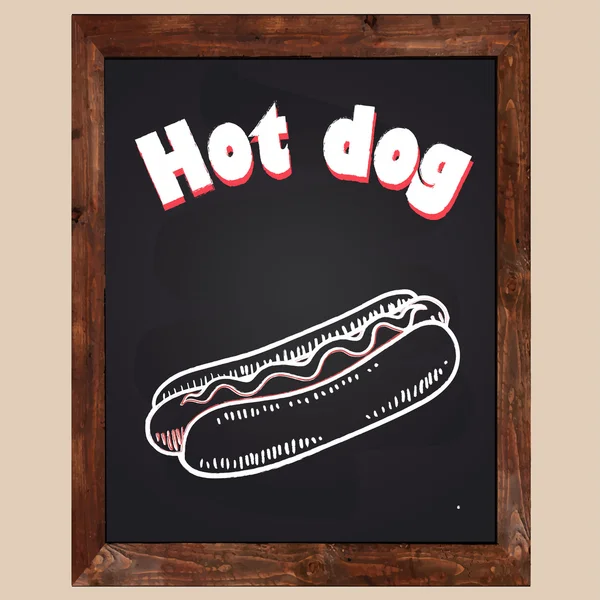 Hot dog drawn in chalk on a blackboard — Stock Vector