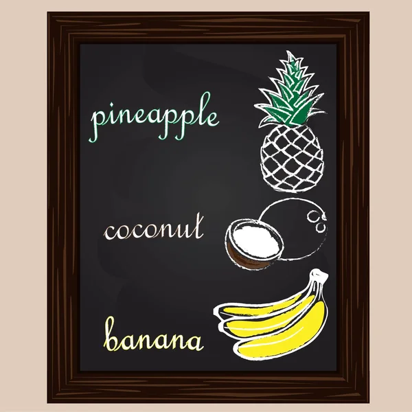 Hindistan cevizi ananas ve muz bir tebeşir tarafından çizilmiş