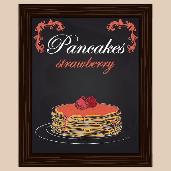Pannkakor med jordgubbar och sylt på plattan — Stock vektor