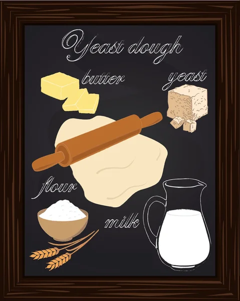 Deeg recept gist met melk, boter, bloem, — Stockvector