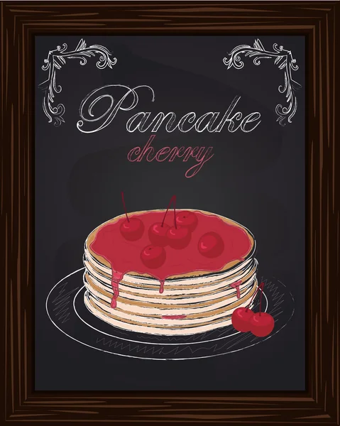 さくらんぼと皿の上のジャムのパンケーキ — ストックベクタ