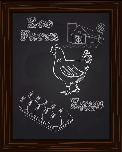 Eco gård med höna och ägg rita med krita — Stock vektor