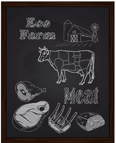 Régime de viande bovine et morceaux de viande — Image vectorielle