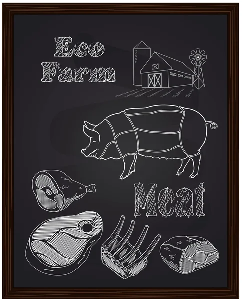 Pork diagram and pieces of meat — Stock Vector