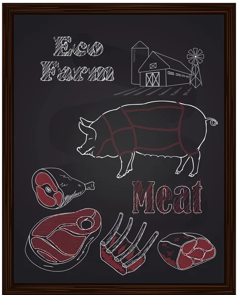 Diagramma della carne di maiale e pezzi di carne — Vettoriale Stock