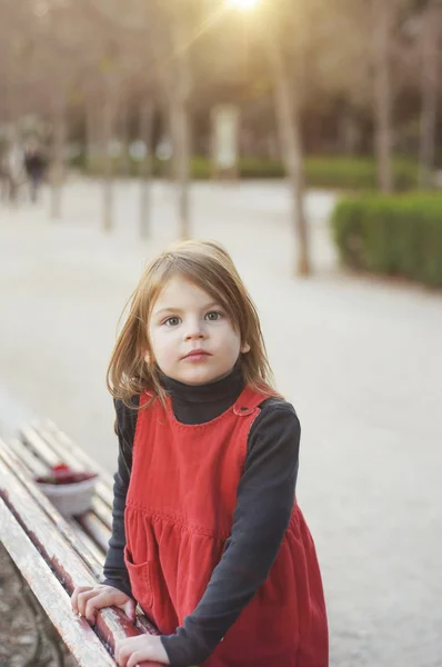 Девочка играет в парке. Портрет обратного отступления на б — стоковое фото