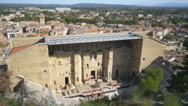 Αεροφωτογραφία Του Αρχαίου Θεάτρου Της Οράγγης Στην Πορτοκαλί Γαλλία Ευρώπη — Αρχείο Βίντεο