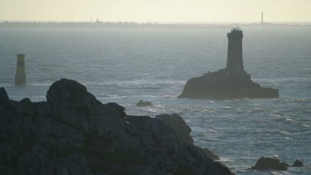 Farul Din Pointe Raz Bretania Franța Europa — Videoclip de stoc