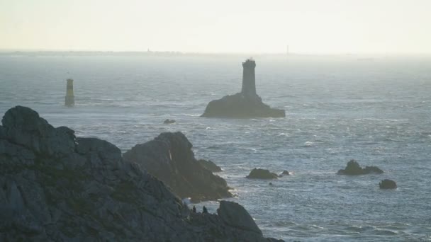 Farul Din Pointe Raz Bretania Franța Europa — Videoclip de stoc