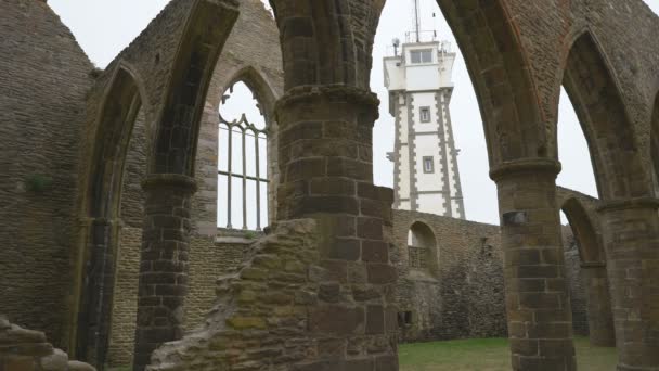 Exterior Del Monasterio Faro Saint Mathieu Bretaña Francia Europa — Vídeos de Stock