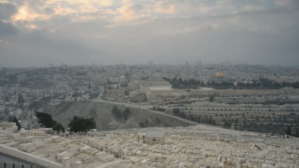 Cúpula Roca Vista Desde Monte Los Olivos Jerusalén Israel — Vídeos de Stock