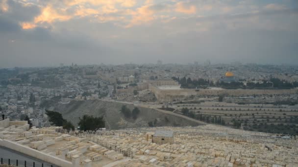 Θόλος Του Βράχου Όπως Φαίνεται Από Όρος Των Ελαιών Ιερουσαλήμ — Αρχείο Βίντεο