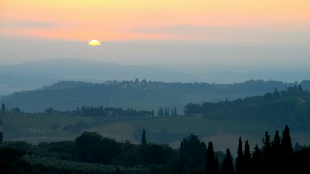 Krajina Při Východu Slunce Blízkosti San Gimignano Toskánsko Itálie — Stock video