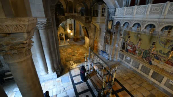 Jerusalem Israel Grudzień 2016 Kamień Powstania Wnętrzu Kościoła Bożego Grobu — Wideo stockowe