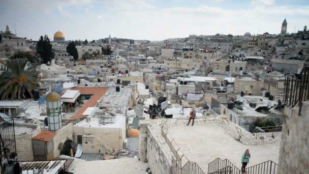 Jerusalem Israel December 2016 Het Moslim Kwartier Uitzicht Vanaf Damascus — Stockvideo