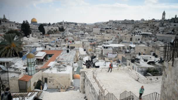 Jerusalem Israel December 2016 Den Muslimska Utsikten Från Damaskusporten Jerusalems — Stockvideo