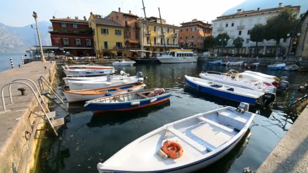 Castelleto Italien Mai 2018 Boote Hafen Von Castelletto Gardasee Italien — Stockvideo